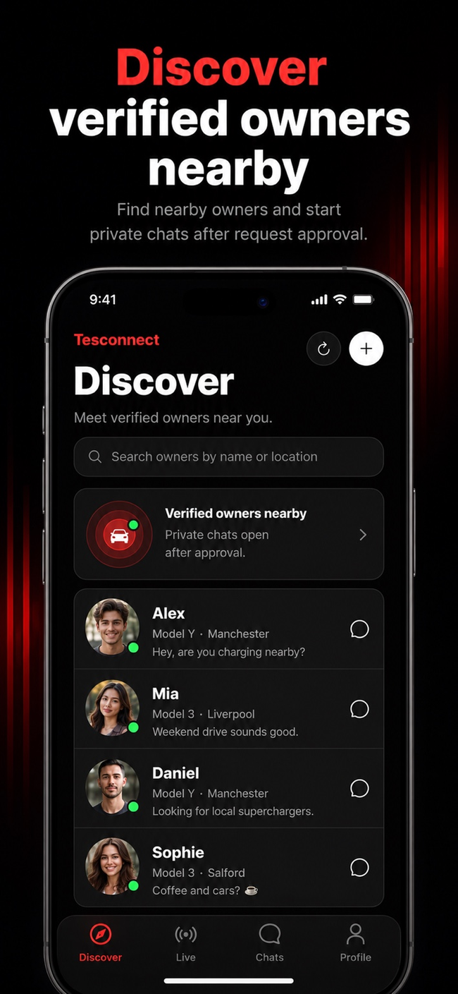 Tesconnect verified owner discovery screen